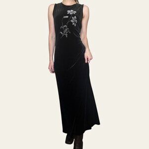 Ronni Nicole Ouida 80s/90s vintage black velvet glitter floral maxi dress small